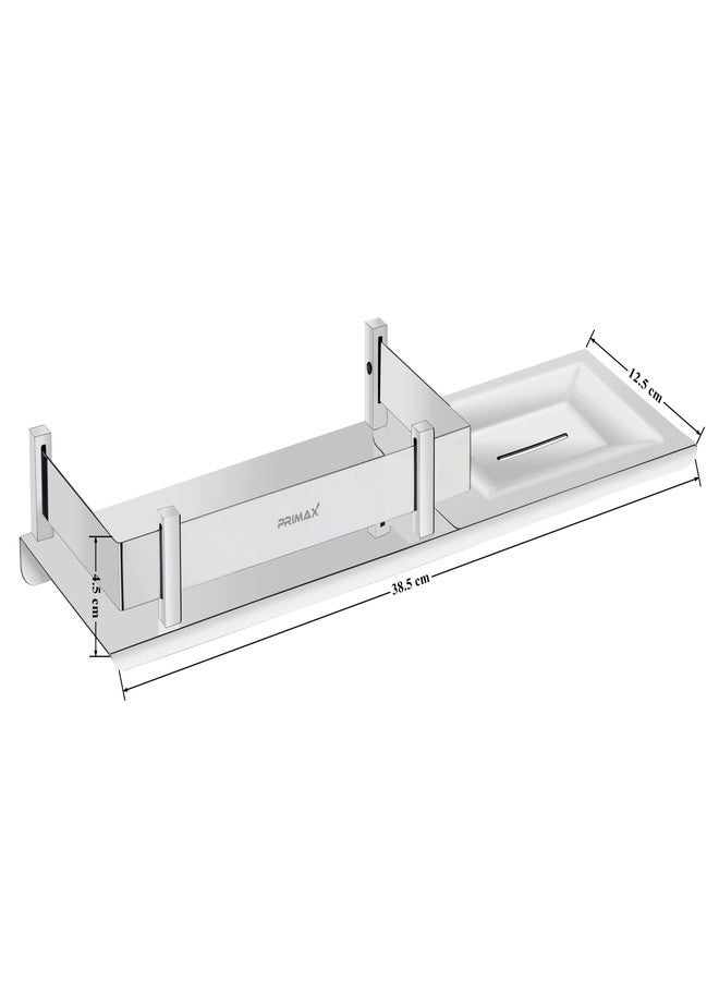 Primax Stainless Steel 2in1 Multipurpose Mirrored, Nickel, Chrome Finish Bathroom Accessories Shelf with Soap, Dish Holder (15x5 Inches, Silver) - Pack of 1 - Image 2
